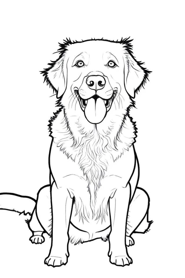 A golden retriever photo turned into a coloring page