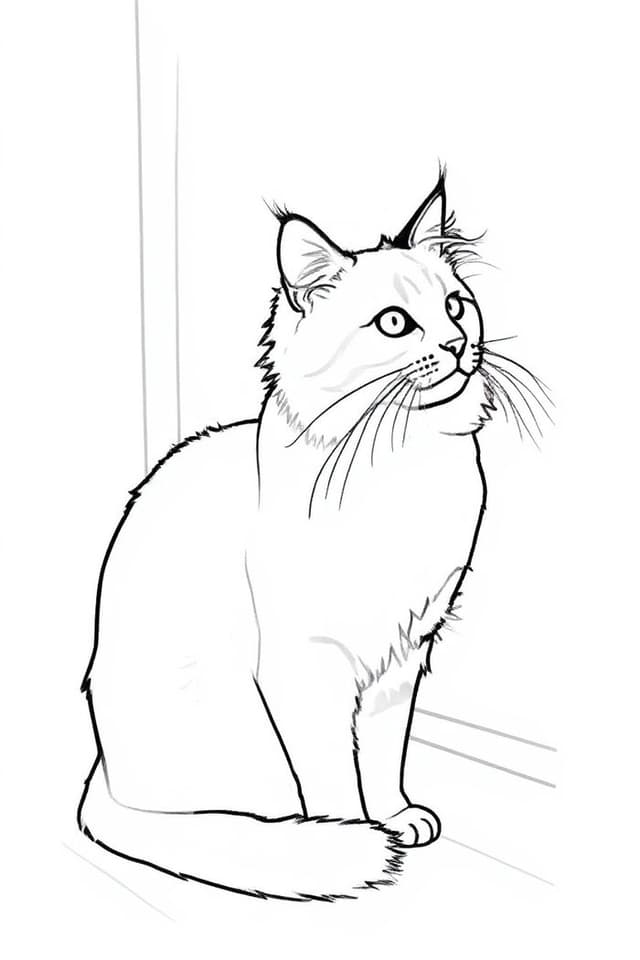 A cat photo turned into a coloring page