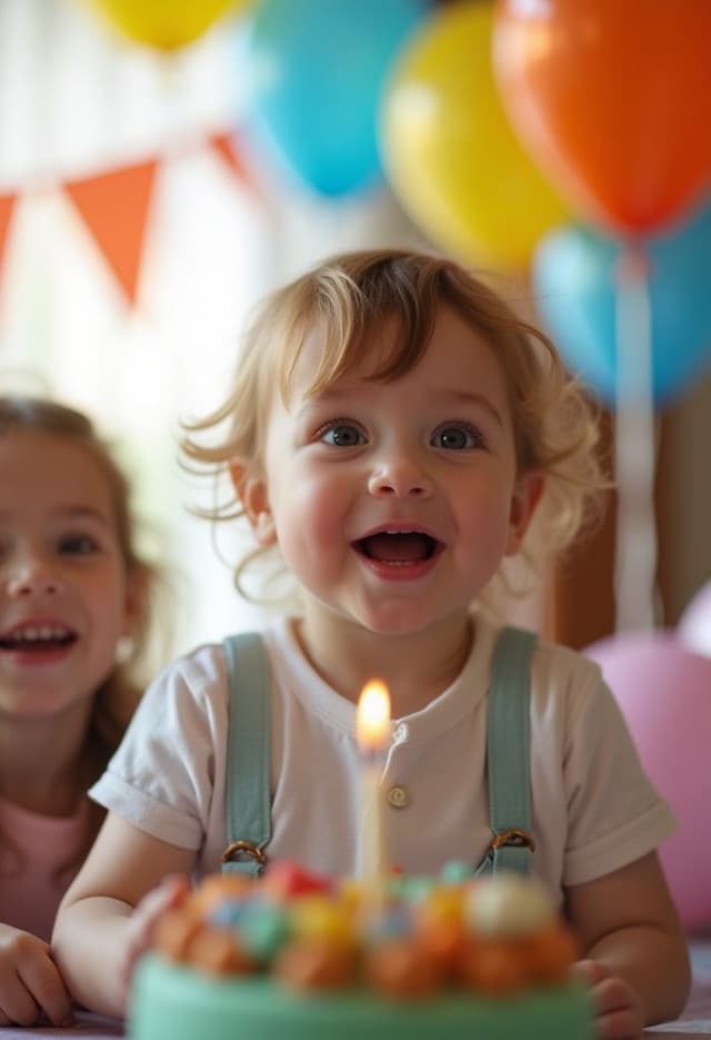 A toddler with balloons turned into a birthday coloring page