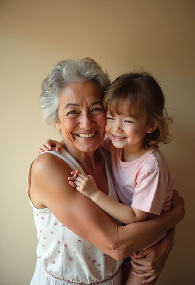 A grandmother and grandchild photo turned into a coloring page